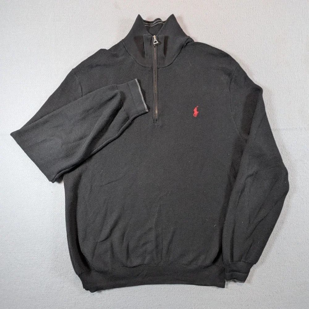 Polo Ralph Lauren Quarter Zip Sweater Mens Large Black Pima Cotton Pullover